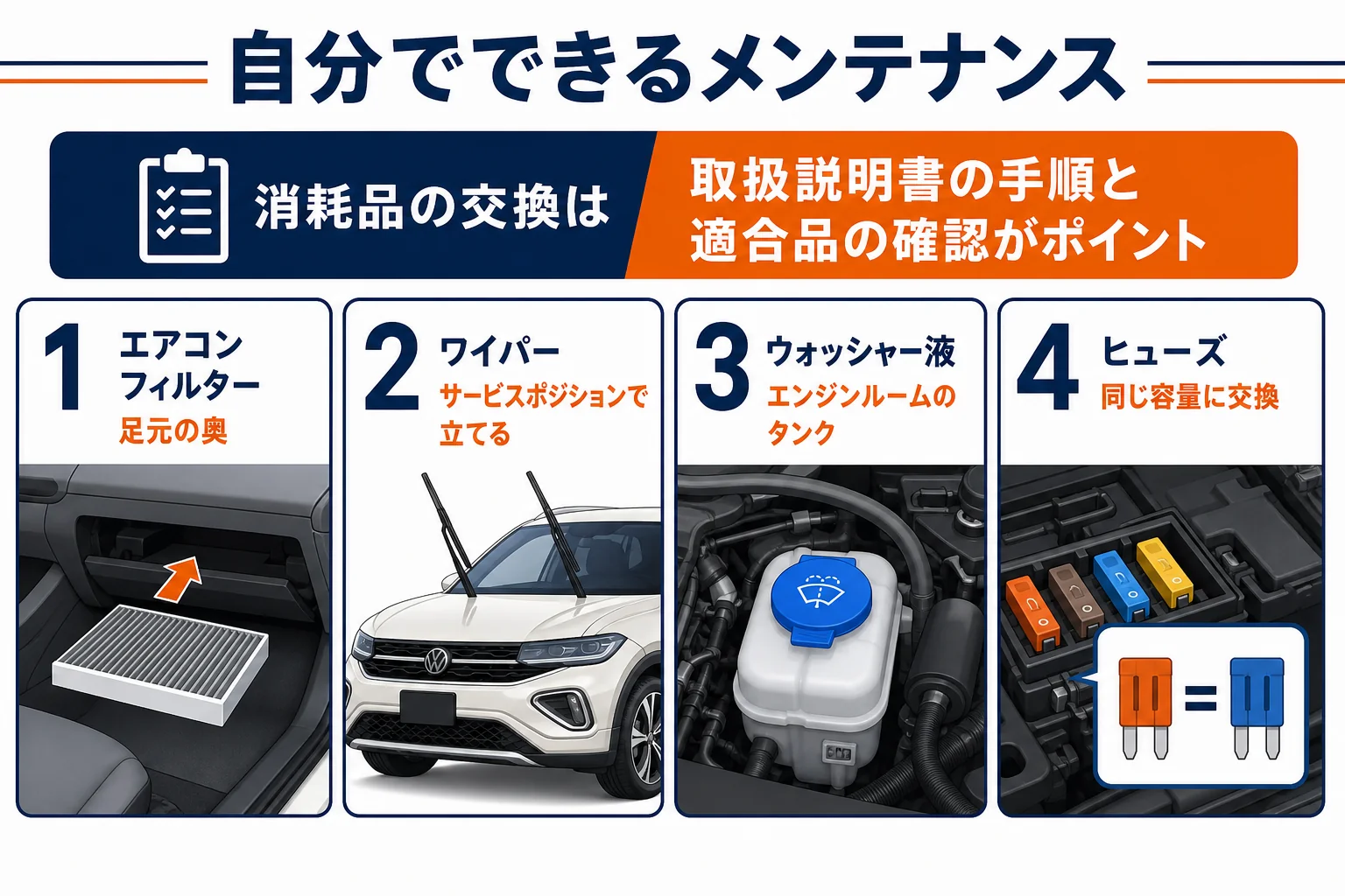 T-Crossで自分でできるメンテナンスの一覧