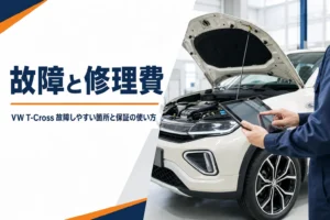 整備工場でコンパクトSUVを点検しているイメージ