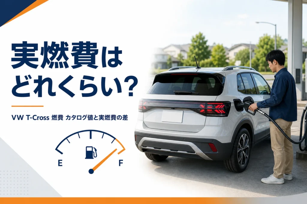 給油中のVW T-Crossと燃費のイメージ