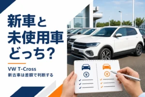新車と未使用車の比較を考えるVW T-Crossのイメージ