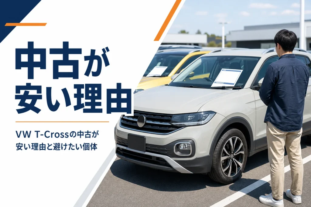 VW T-Crossの中古車が並ぶ展示場のイメージ