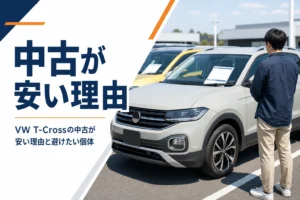 VW T-Crossの中古車が並ぶ展示場のイメージ